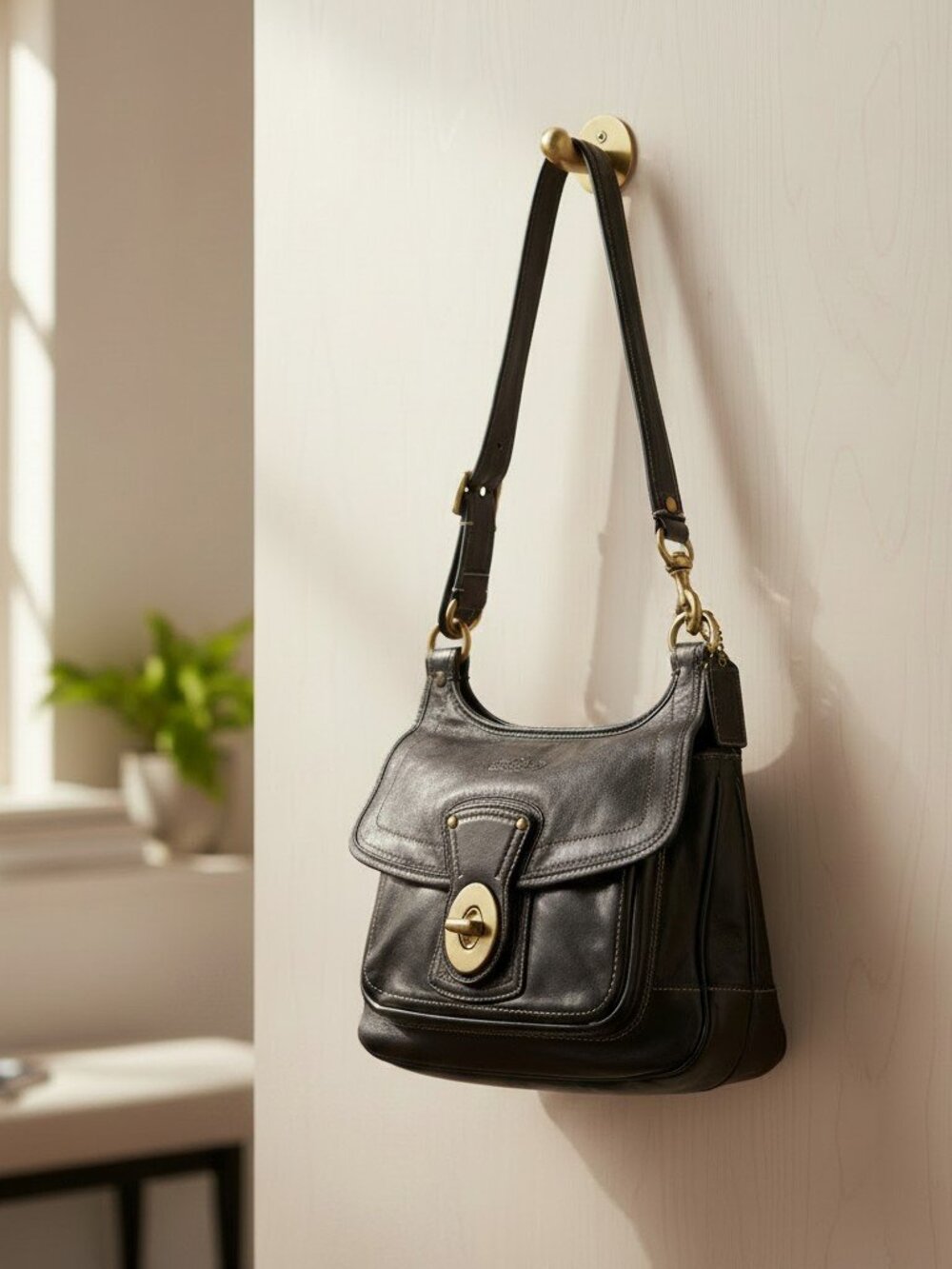 Coach 65th Anniversary Legacy Black Leather Hippie Crossbody Bag Purse Handbag